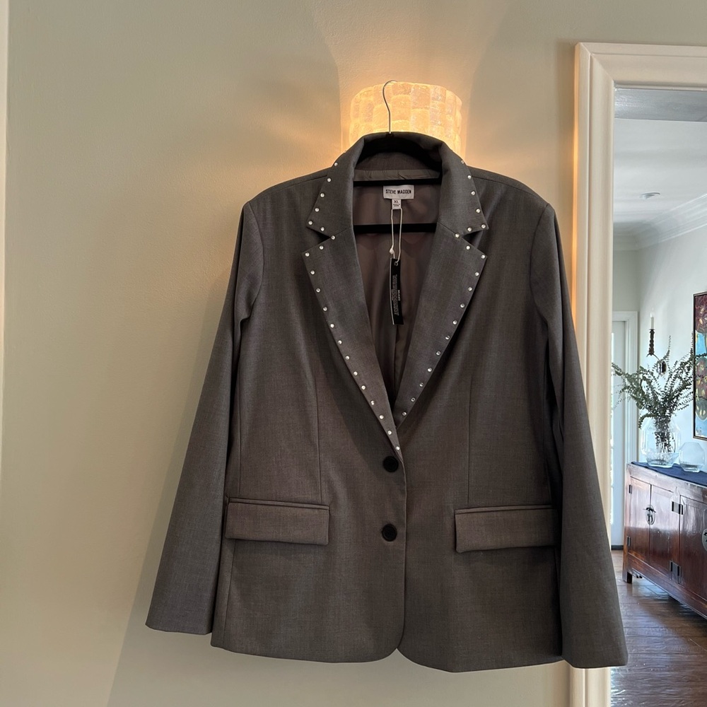 Steve Madden Elegant Gray Rhinestone Women's Blazer